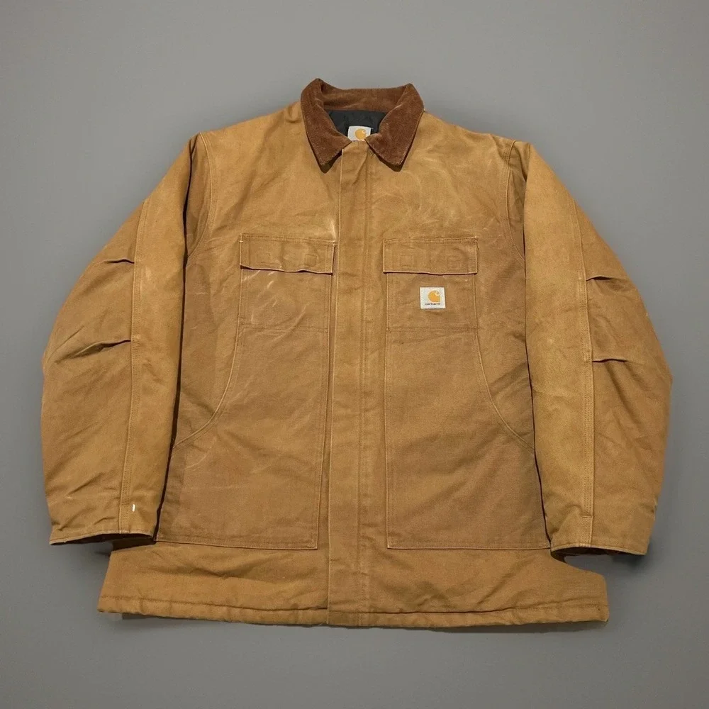 Carhartt Mens Brown C03 Duck Canvas Quilt Lined Workwear Coat Jacket 50 Tall